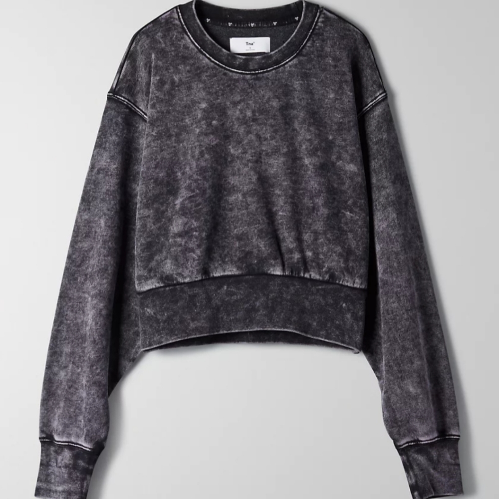 OlD - TNA Perkins Light Sweater Pale Violet Black Acid wash Crop Dolman Medium - Picture 10 of 10